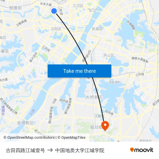 古田四路江城壹号 to 中国地质大学江城学院 map