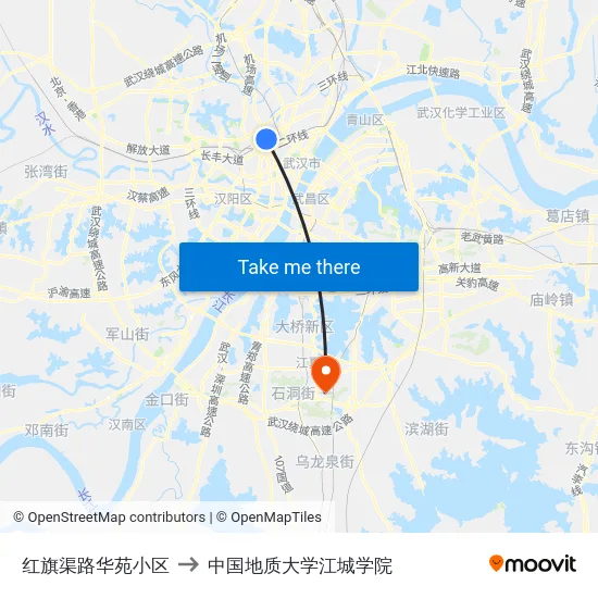 红旗渠路华苑小区 to 中国地质大学江城学院 map