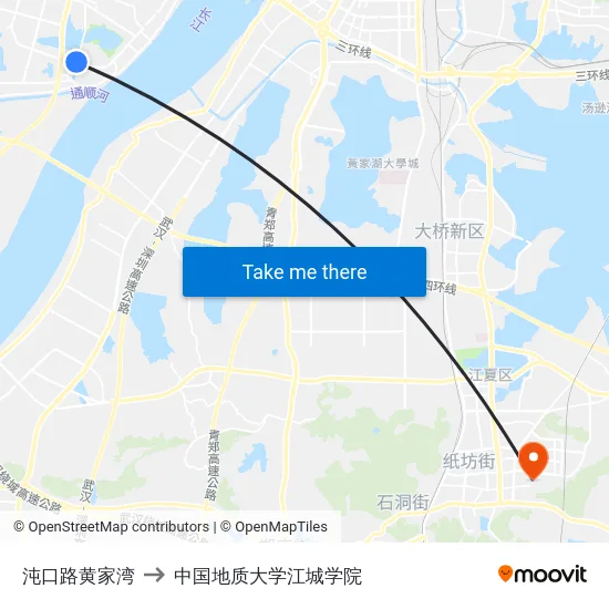 沌口路黄家湾 to 中国地质大学江城学院 map