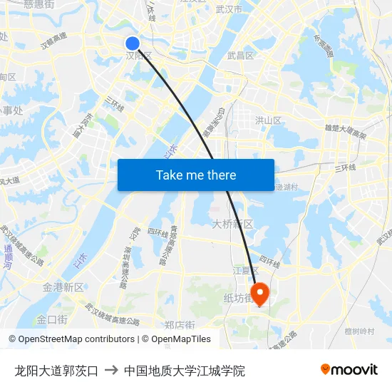 龙阳大道郭茨口 to 中国地质大学江城学院 map