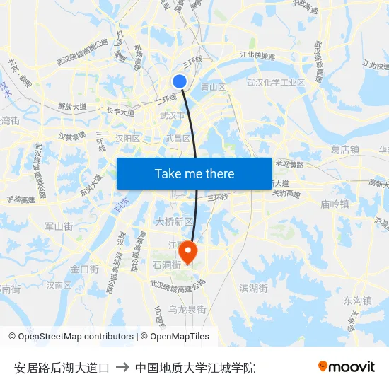 安居路后湖大道口 to 中国地质大学江城学院 map