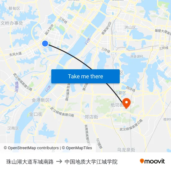 珠山湖大道车城南路 to 中国地质大学江城学院 map