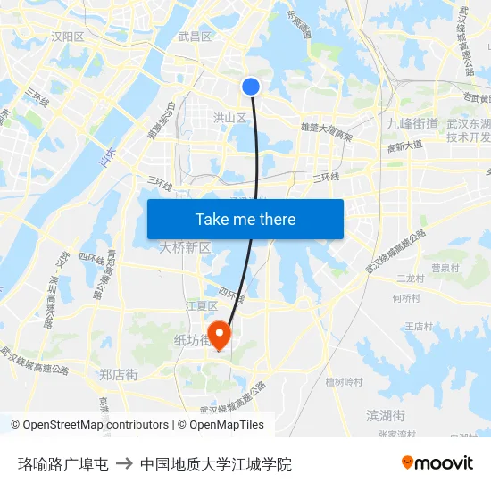 珞喻路广埠屯 to 中国地质大学江城学院 map