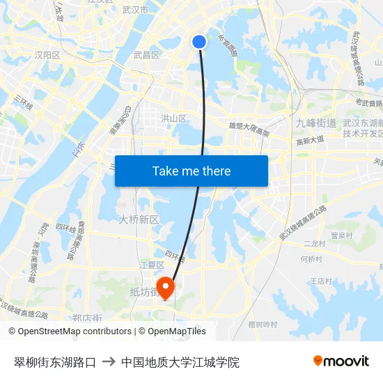 翠柳街东湖路口 to 中国地质大学江城学院 map