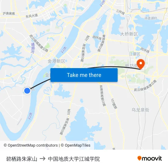 碧栖路朱家山 to 中国地质大学江城学院 map