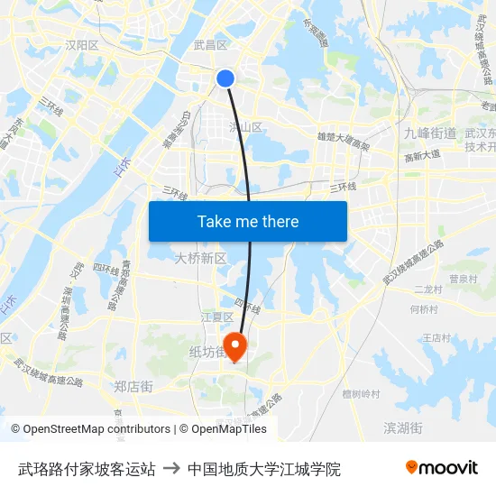 武珞路付家坡客运站 to 中国地质大学江城学院 map