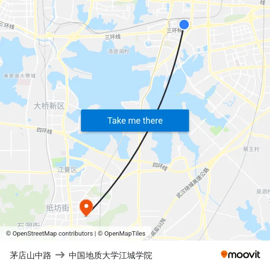 茅店山中路 to 中国地质大学江城学院 map