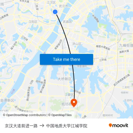 京汉大道前进一路 to 中国地质大学江城学院 map