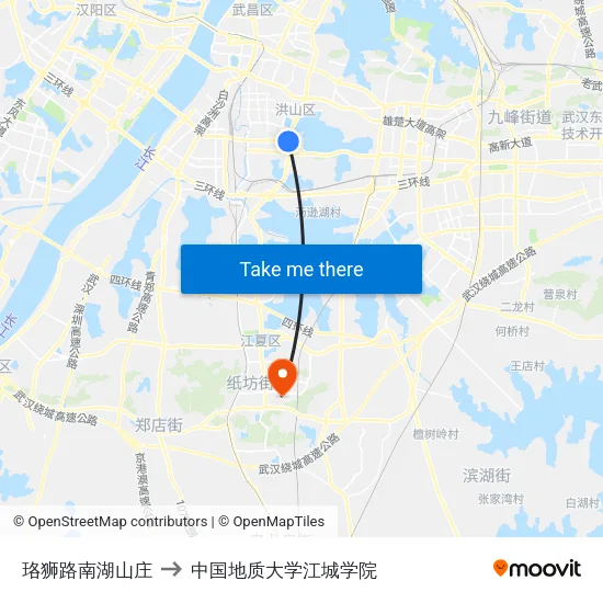 珞狮路南湖山庄 to 中国地质大学江城学院 map