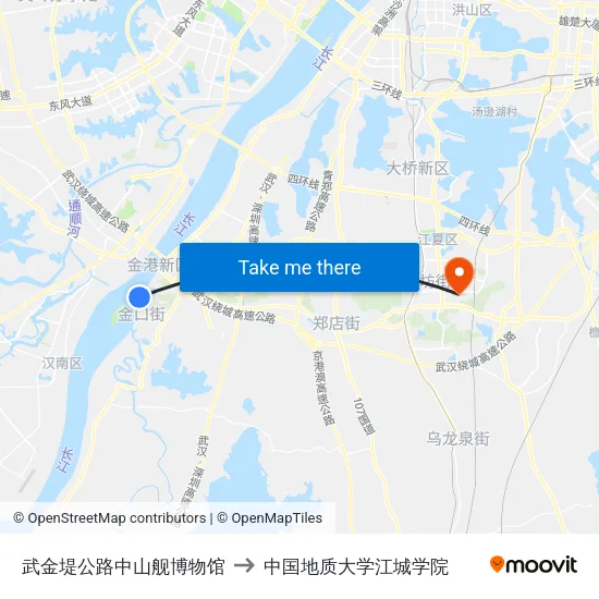 武金堤公路中山舰博物馆 to 中国地质大学江城学院 map