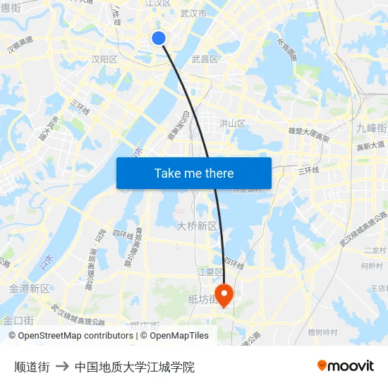 顺道街 to 中国地质大学江城学院 map