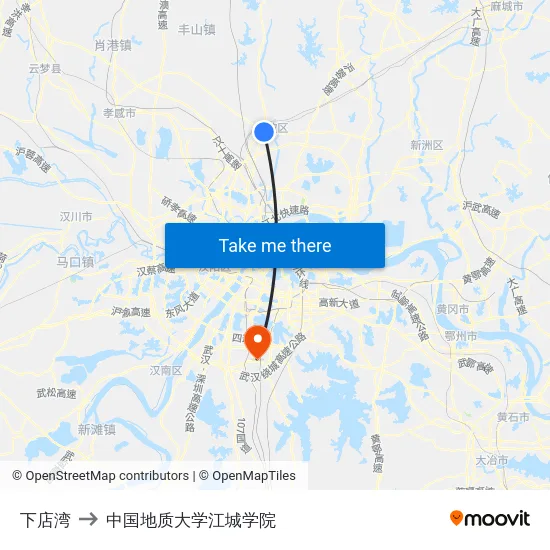 下店湾 to 中国地质大学江城学院 map