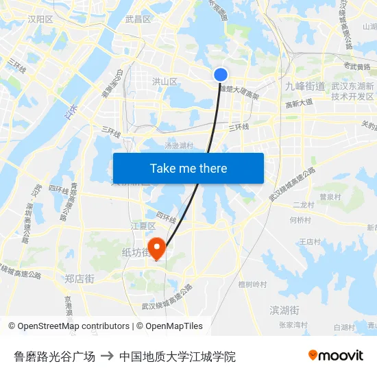 鲁磨路光谷广场 to 中国地质大学江城学院 map