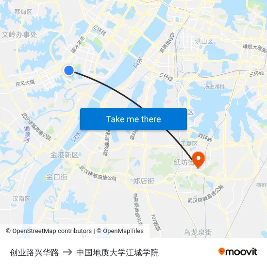 创业路兴华路 to 中国地质大学江城学院 map
