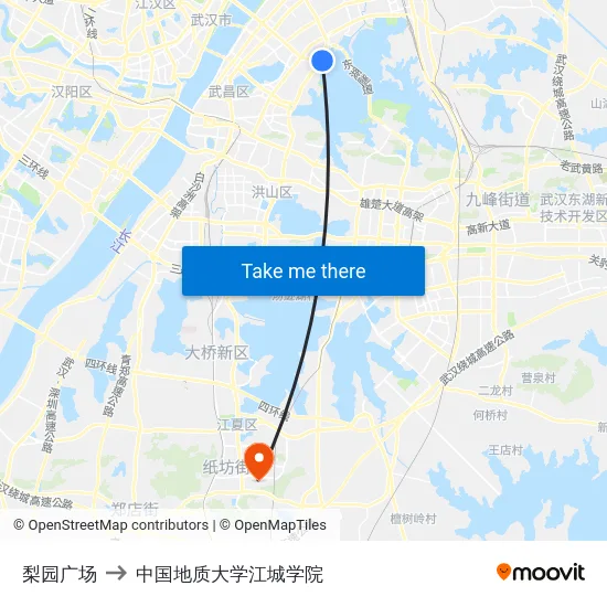 梨园广场 to 中国地质大学江城学院 map