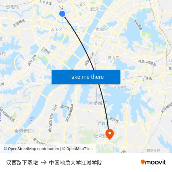 汉西路下双墩 to 中国地质大学江城学院 map