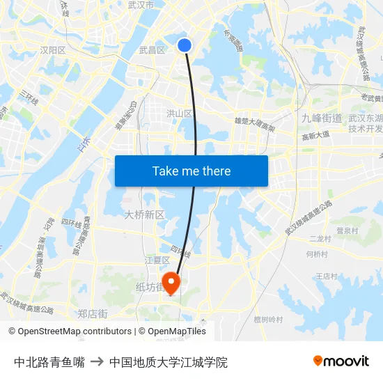中北路青鱼嘴 to 中国地质大学江城学院 map