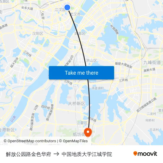 解放公园路金色华府 to 中国地质大学江城学院 map