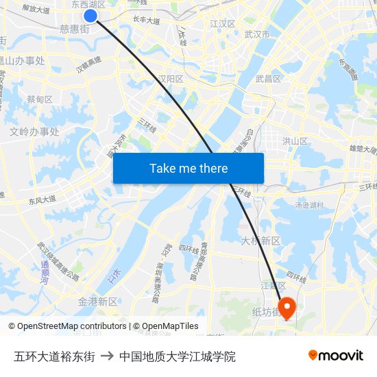 五环大道裕东街 to 中国地质大学江城学院 map