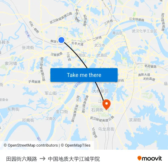 田园街六顺路 to 中国地质大学江城学院 map