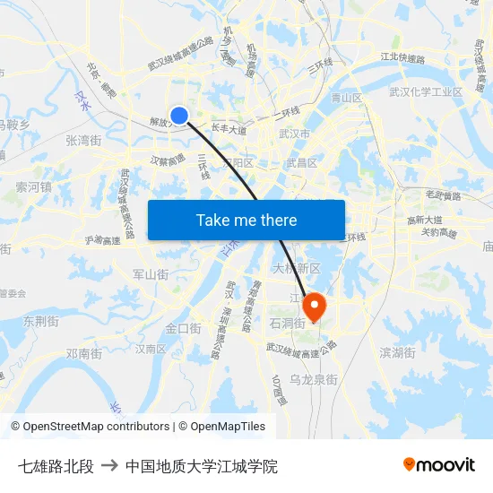 七雄路北段 to 中国地质大学江城学院 map