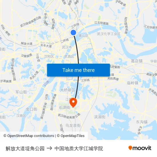 解放大道堤角公园 to 中国地质大学江城学院 map