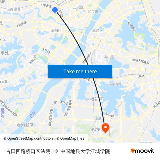 古田四路桥口区法院 to 中国地质大学江城学院 map