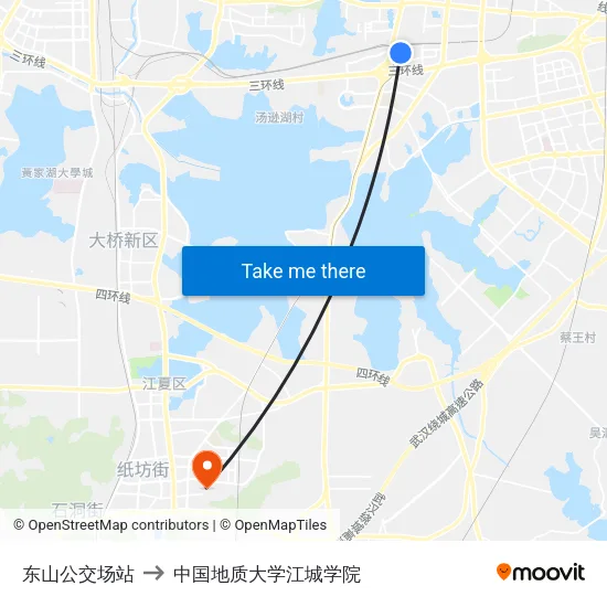 东山公交场站 to 中国地质大学江城学院 map