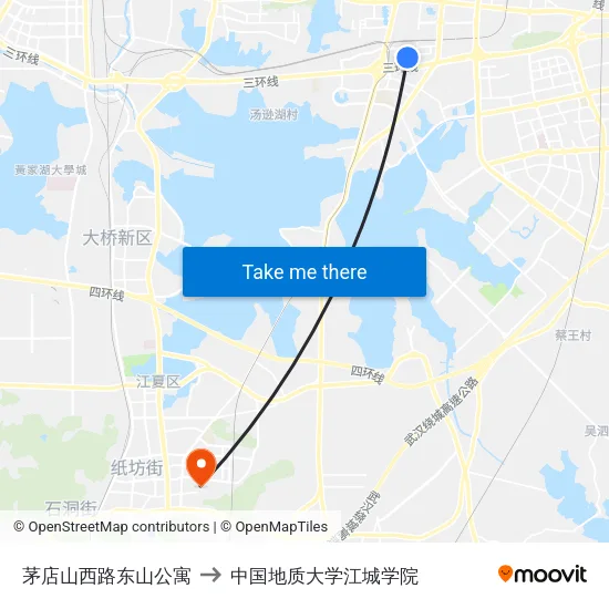 茅店山西路东山公寓 to 中国地质大学江城学院 map