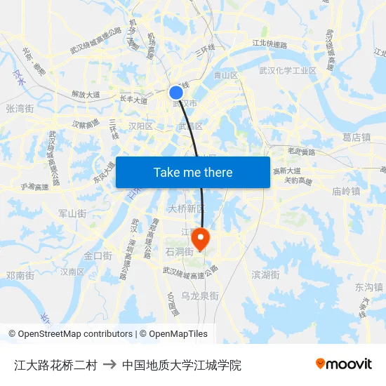 江大路花桥二村 to 中国地质大学江城学院 map