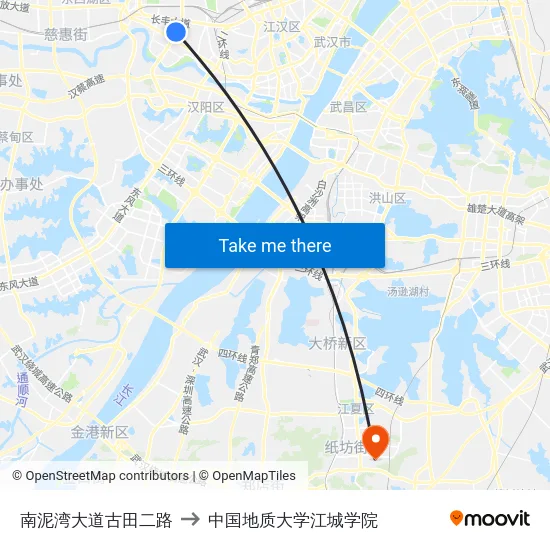 南泥湾大道古田二路 to 中国地质大学江城学院 map
