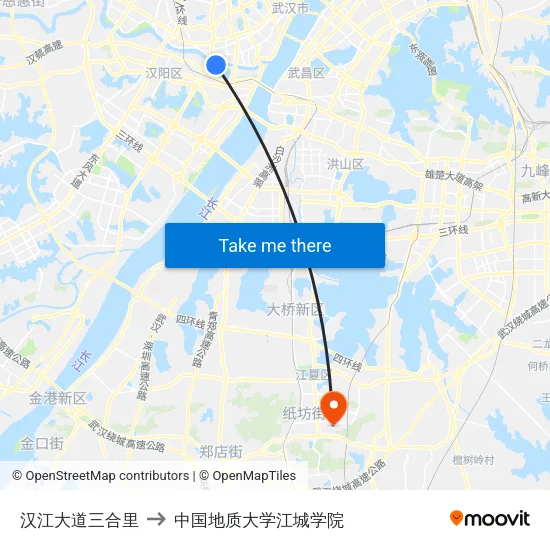 汉江大道三合里 to 中国地质大学江城学院 map
