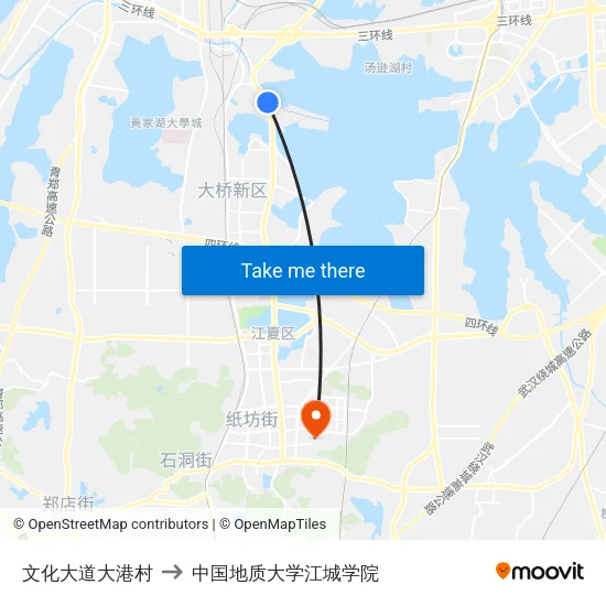 文化大道大港村 to 中国地质大学江城学院 map