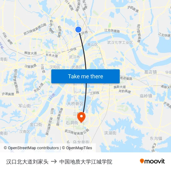汉口北大道刘家头 to 中国地质大学江城学院 map