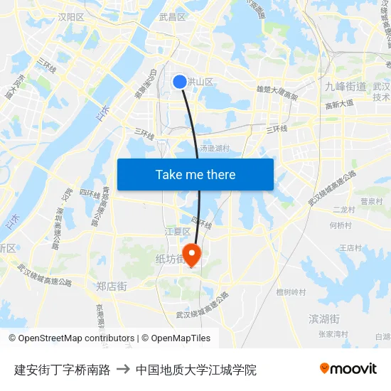 建安街丁字桥南路 to 中国地质大学江城学院 map