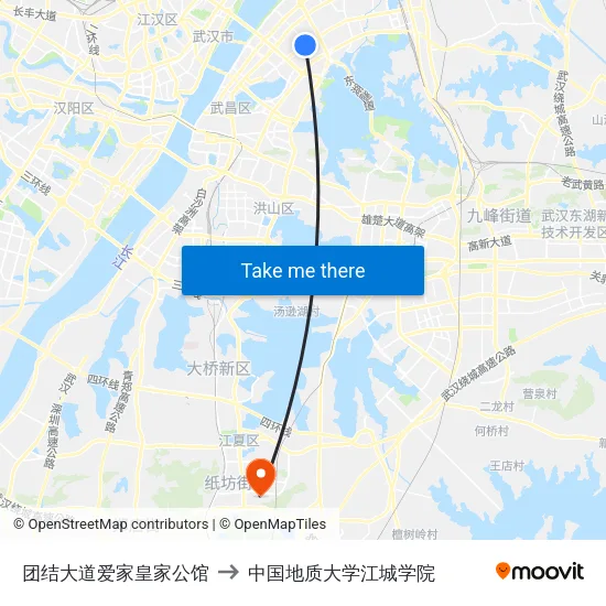 团结大道爱家皇家公馆 to 中国地质大学江城学院 map