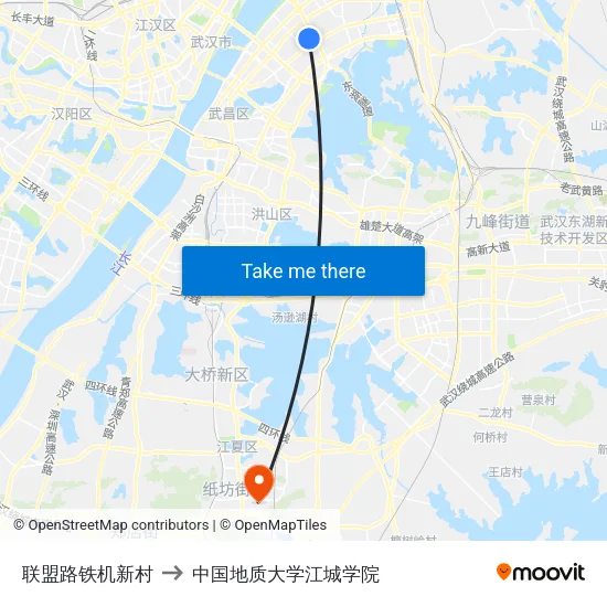 联盟路铁机新村 to 中国地质大学江城学院 map