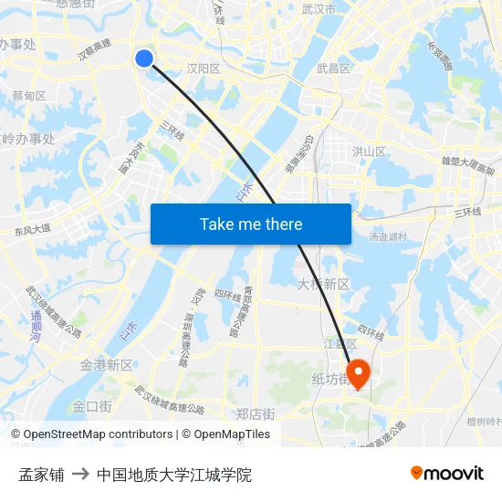 孟家铺 to 中国地质大学江城学院 map