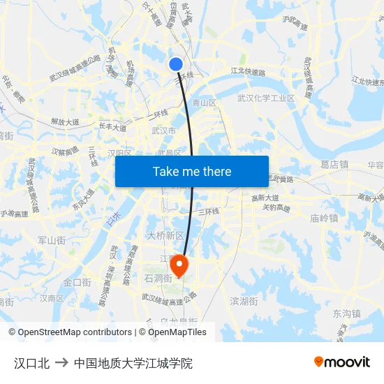 汉口北 to 中国地质大学江城学院 map