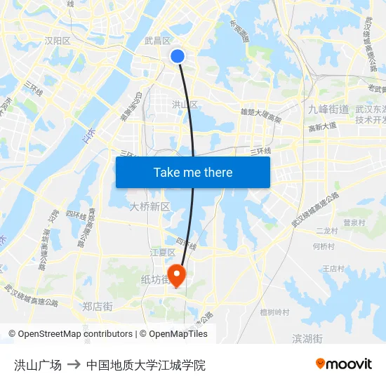 洪山广场 to 中国地质大学江城学院 map