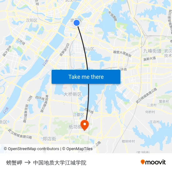 螃蟹岬 to 中国地质大学江城学院 map