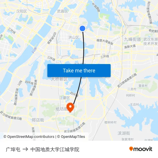 广埠屯 to 中国地质大学江城学院 map