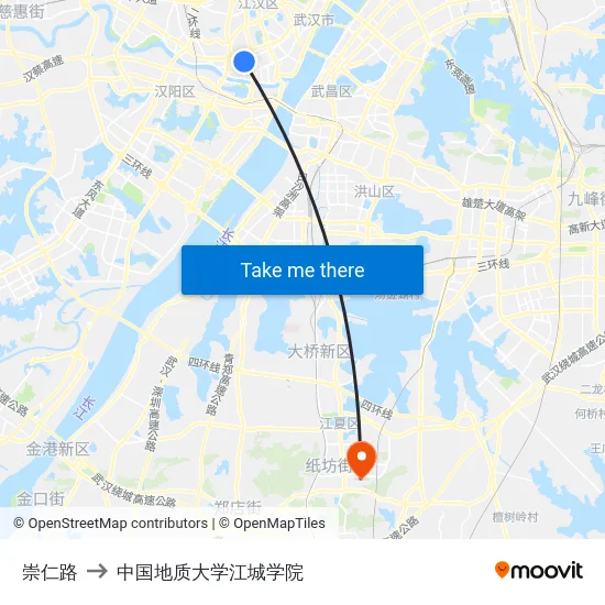 崇仁路 to 中国地质大学江城学院 map