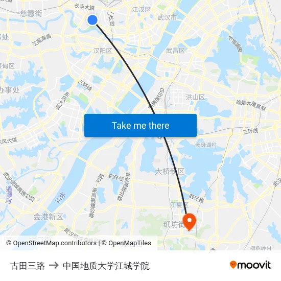 古田三路 to 中国地质大学江城学院 map