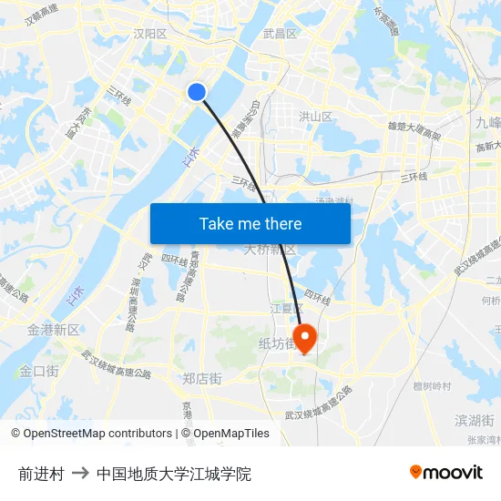 前进村 to 中国地质大学江城学院 map