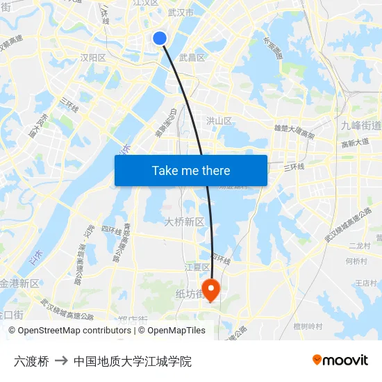 六渡桥 to 中国地质大学江城学院 map