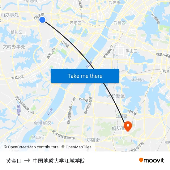 黄金口 to 中国地质大学江城学院 map