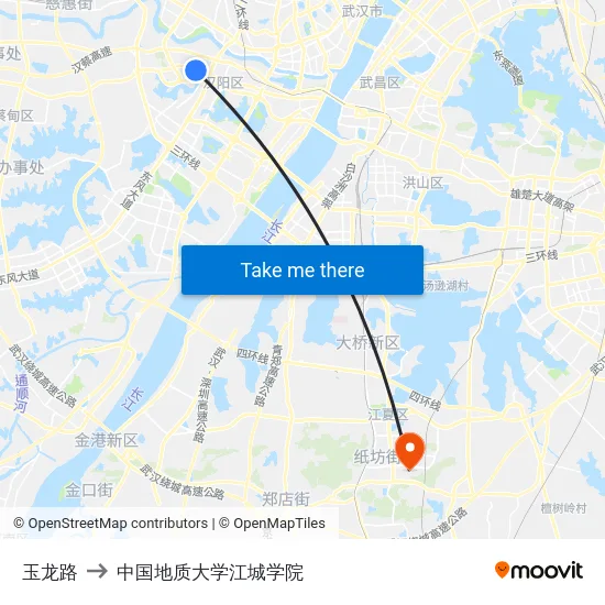 玉龙路 to 中国地质大学江城学院 map