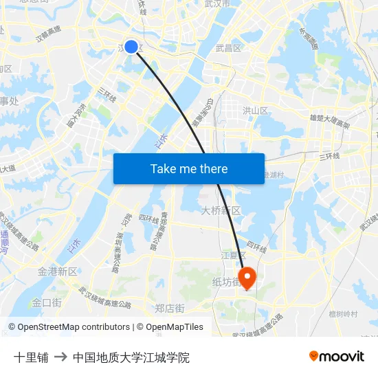 十里铺 to 中国地质大学江城学院 map