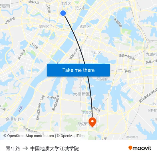 青年路 to 中国地质大学江城学院 map